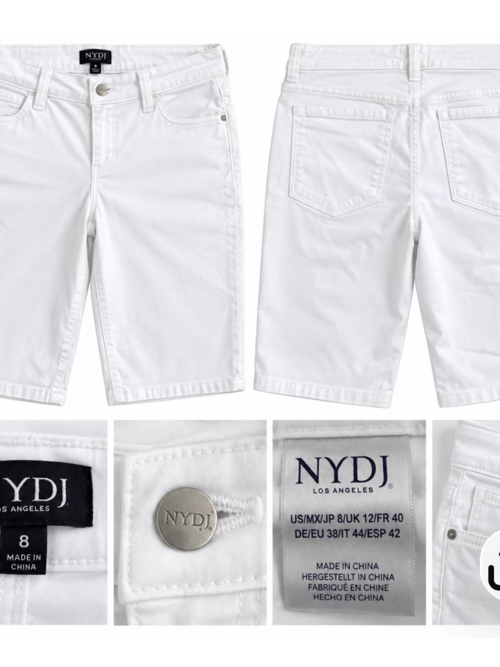 NYDJ Women’s White Bermuda Shorts Size 8 Stretch Walking Shorts